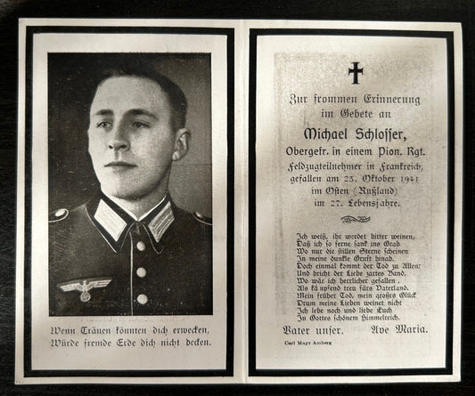 WW2 Death Card - Combat engineer, KIA Oct 41