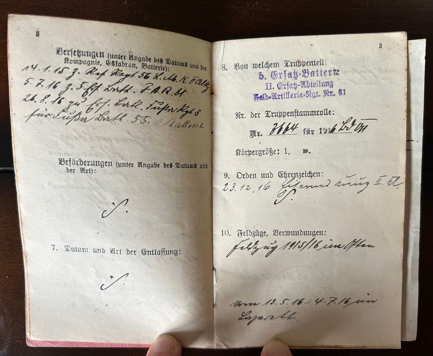 WW1 Militarpass - Artillery NCO, EK2, veteran of both fronts