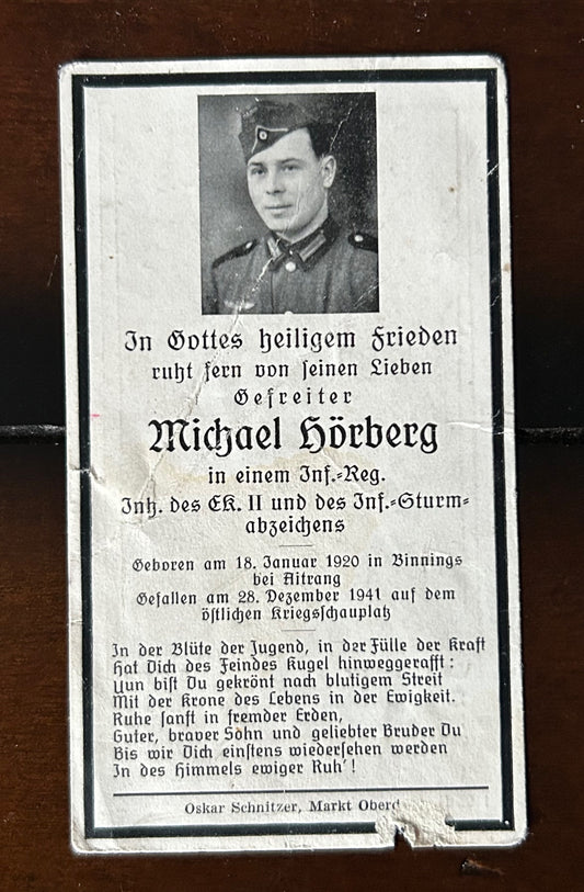 WW2 Death Card - Decorated infantryman, KIA Dec 41