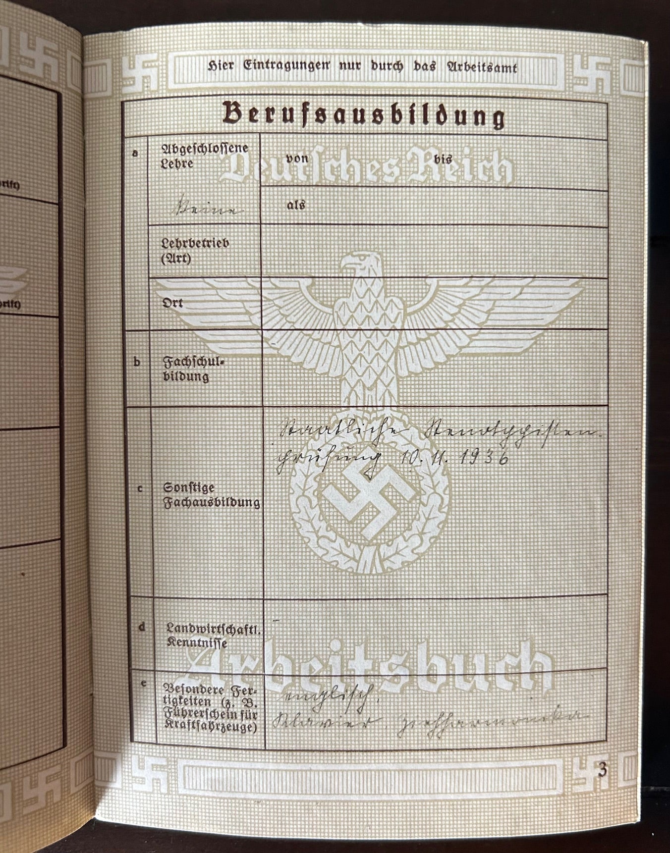 Arbeitsbuch - NSDAP office employee 1938-42