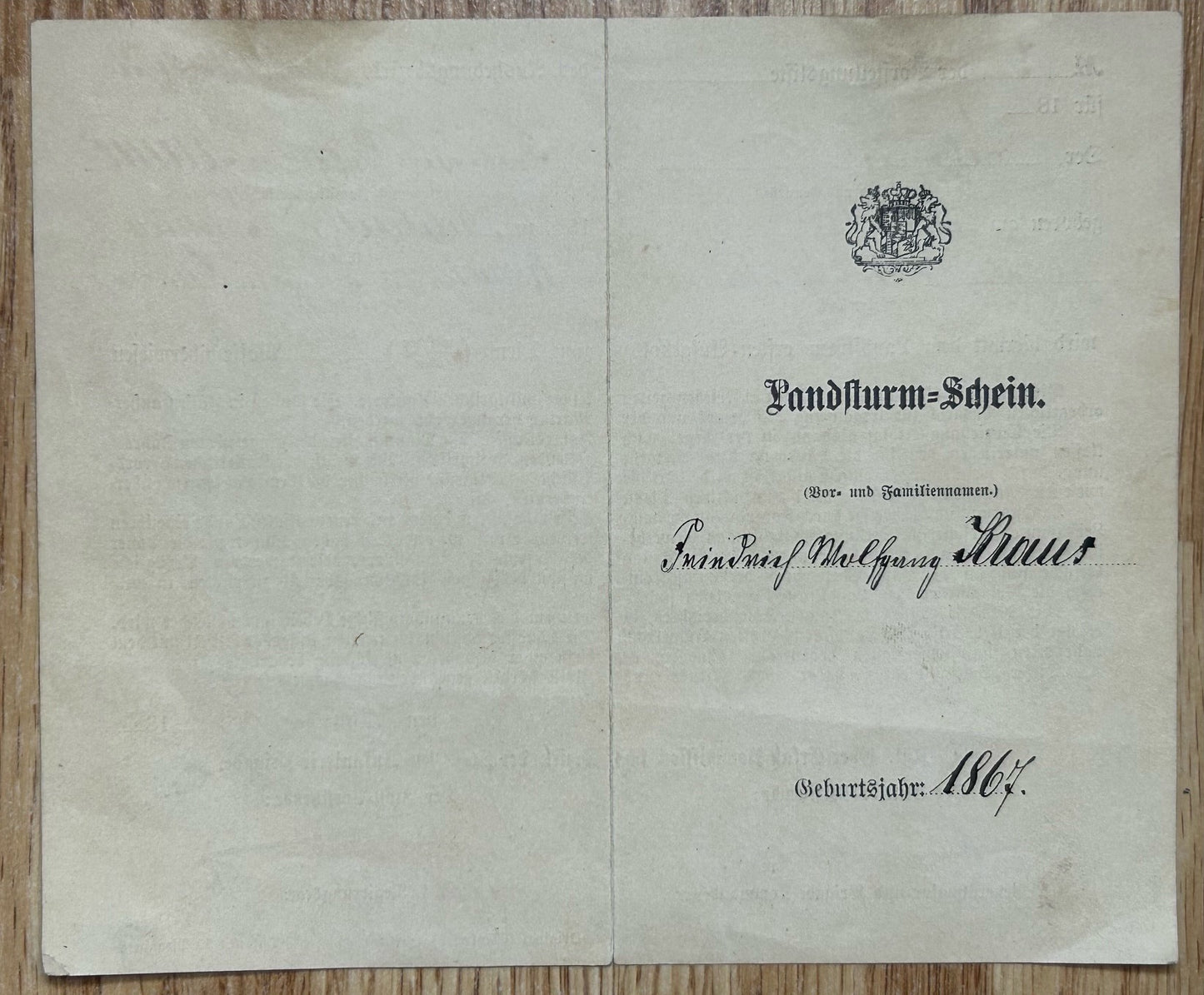 Pre-WW1 German military ID - Landsturm Schein