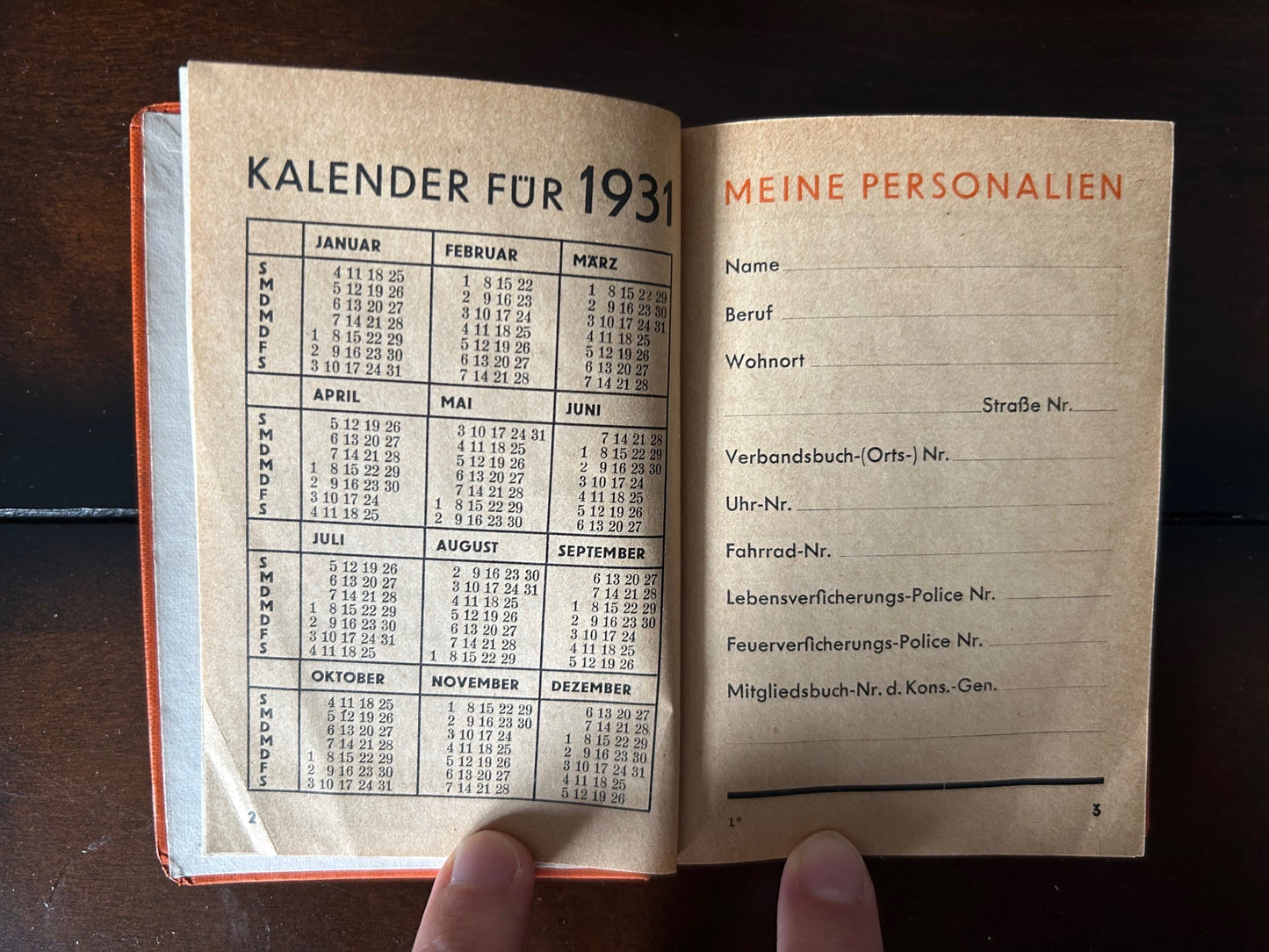 1931 pocket calendar - SPD party / organization