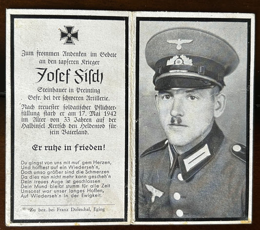 WW2 Death Card - Heavy Artillery soldier