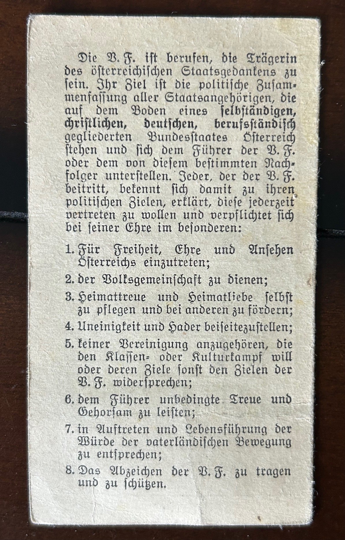 Austrian 1935 Fatherland Front membership card