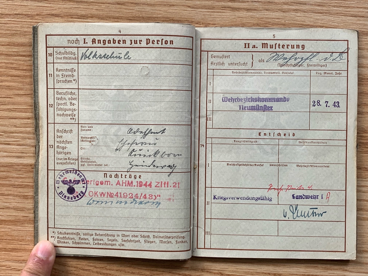 Wehrpass- Kriegsmarine, WW1 Marine / Seebataillon veteran