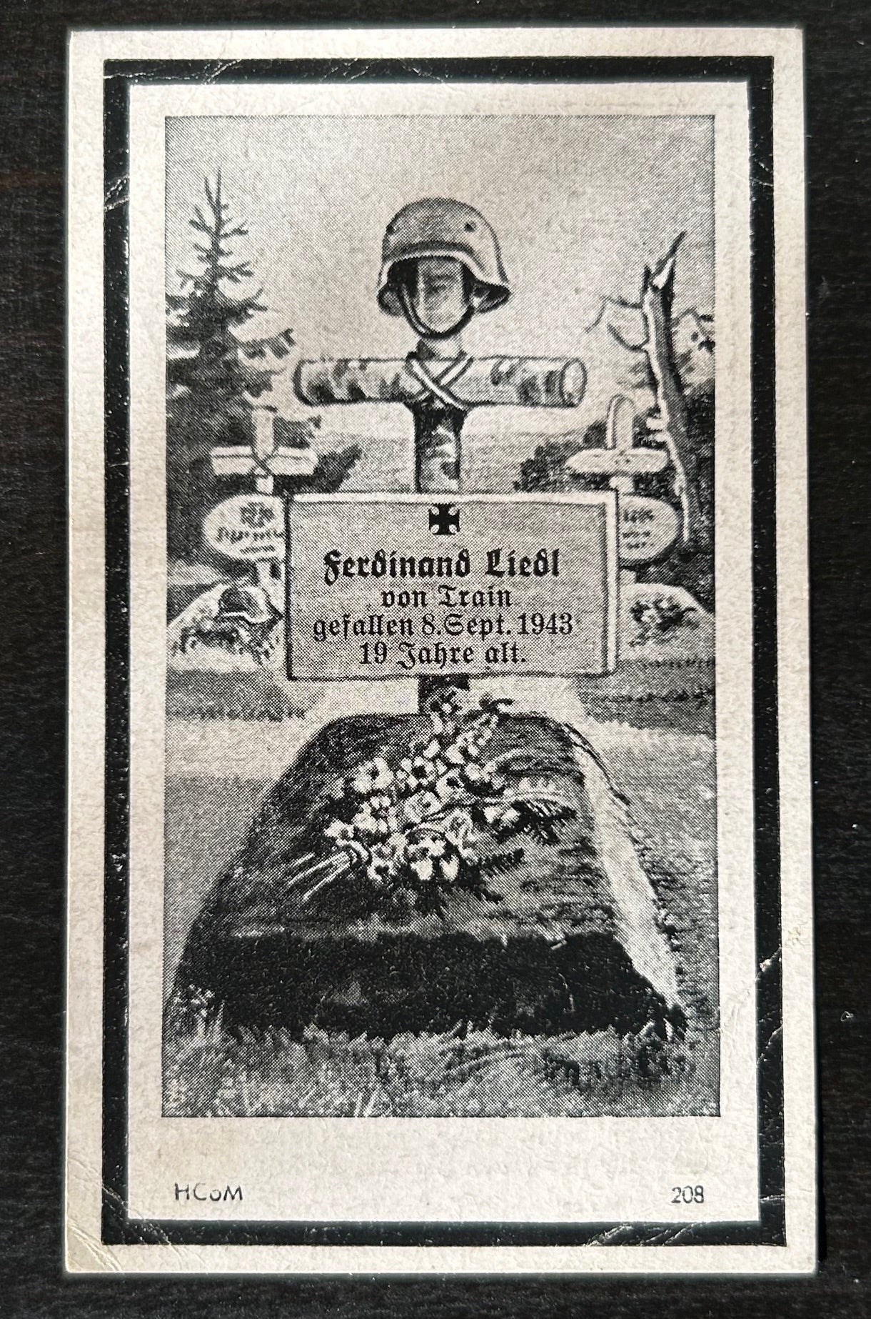 WW2 Death Card - teen Panzergrenadier soldier, KIA Sept 43