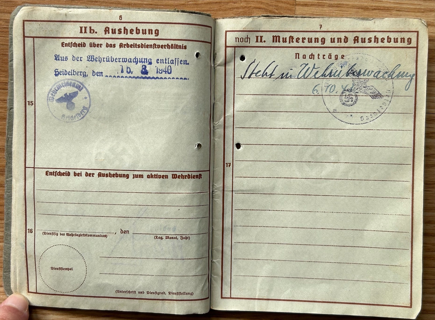 Wehrpass - WW1 veteran / Westwall service 1939