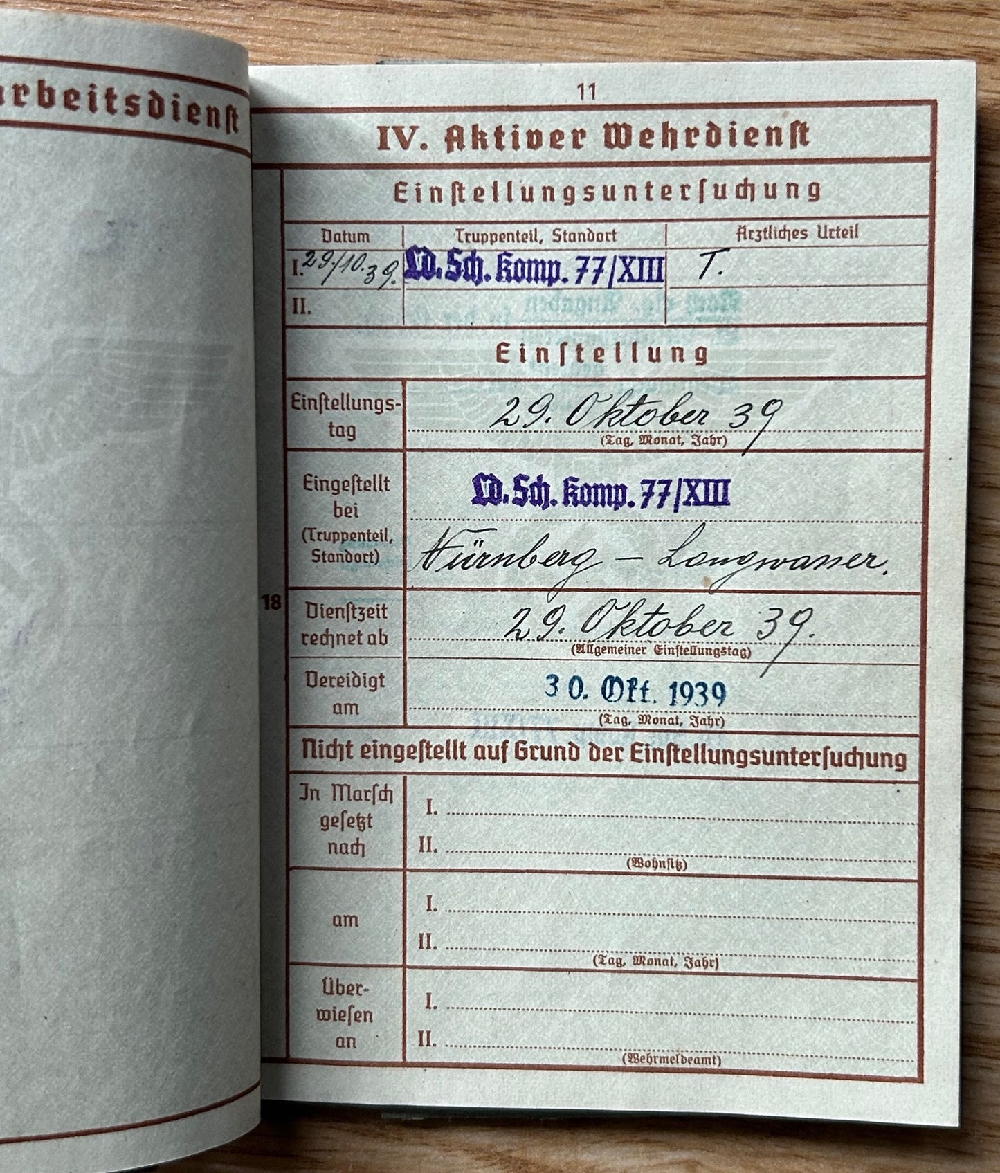 Wehrpass - Sudetenland NCO 1940 / WW1 veteran