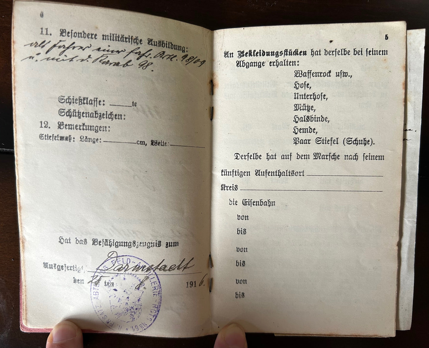 WW1 Militarpass - Artillery NCO, EK2, veteran of both fronts