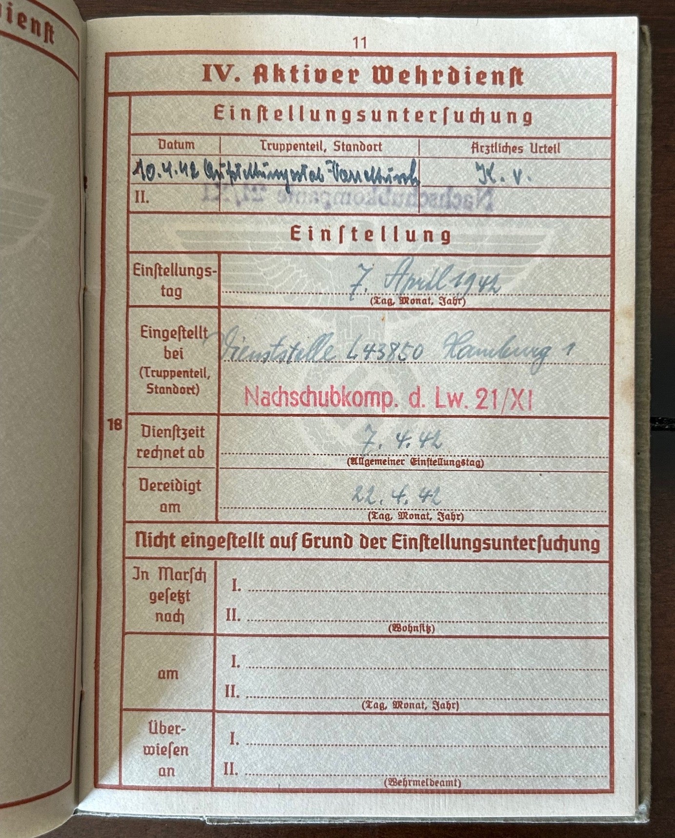 Wehrpass - Luftwaffe soldier, logistics unit, France / Paris 1942