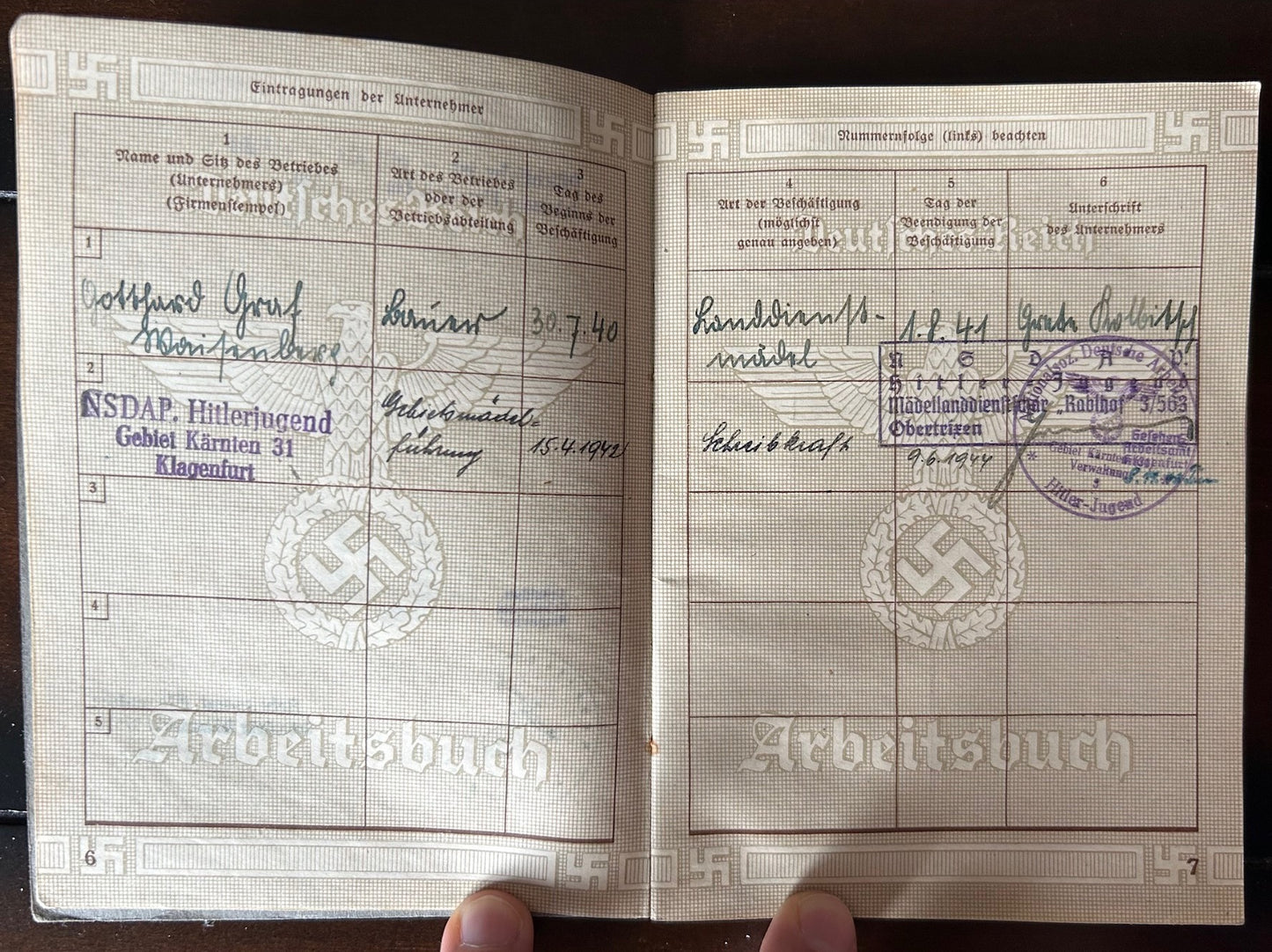 Arbeitsbuch and RAD group - Austrian Hitler Youth teen employee