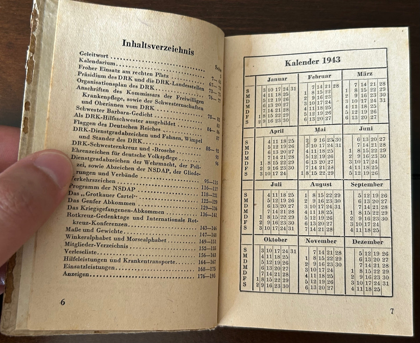 DRK pocket calendar 1943 - filled-in by nurse