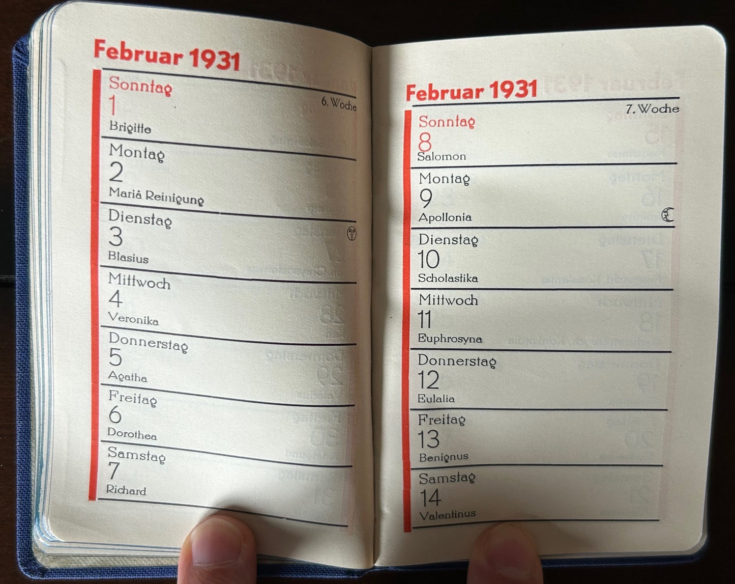1931 pocket calendar - German socialist Volkszeitung