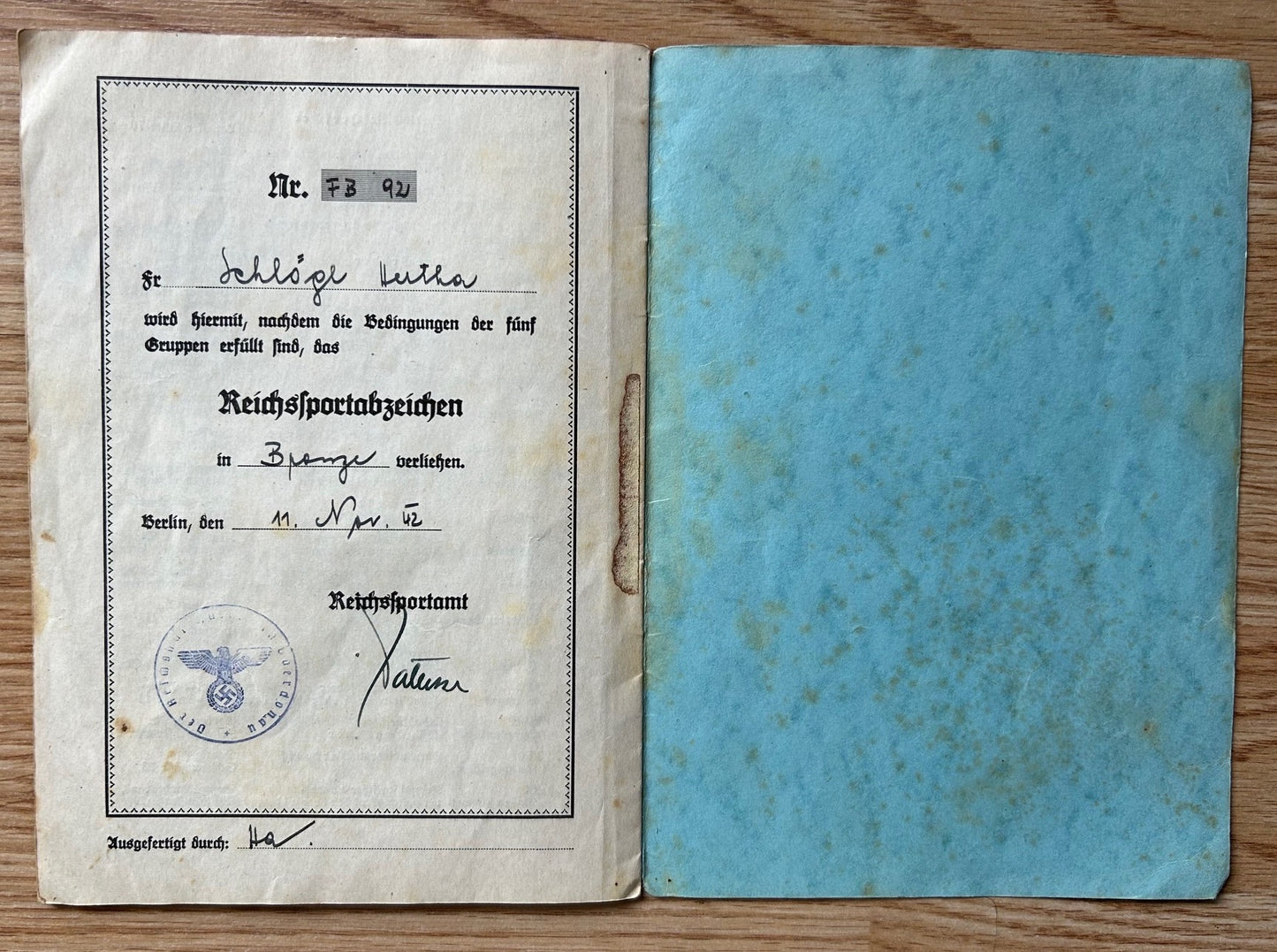 DRL award booklets - Austrian woman 1942
