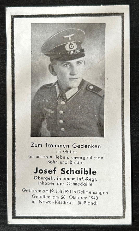 WW2 Death Card - Infantry soldier, KIA Oct 43