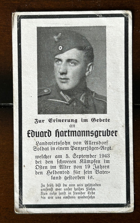 WW2 German Death card - Panzerjäger soldier
