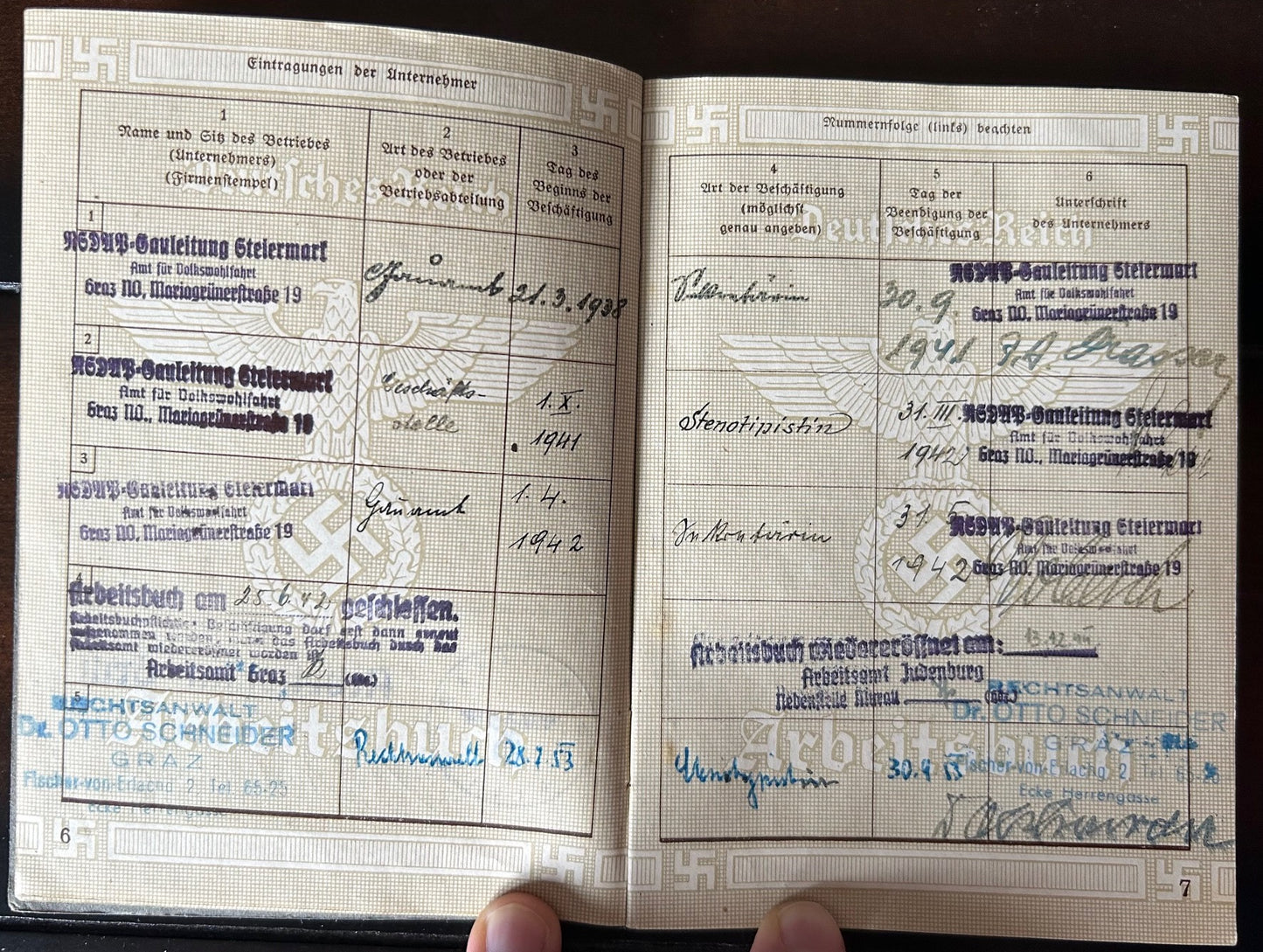 Arbeitsbuch - NSDAP office employee 1938-42