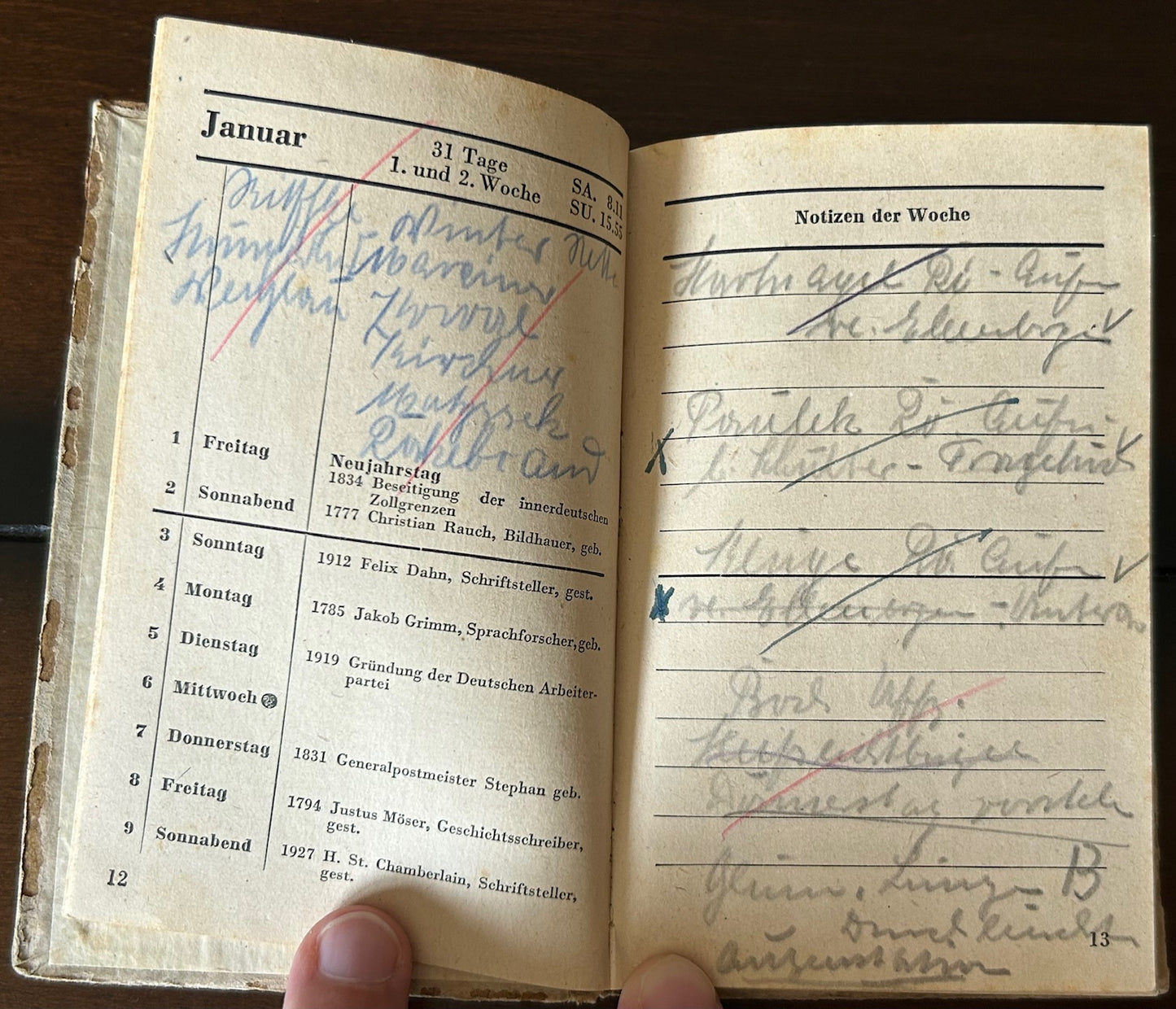 DRK pocket calendar 1943 - filled-in by nurse