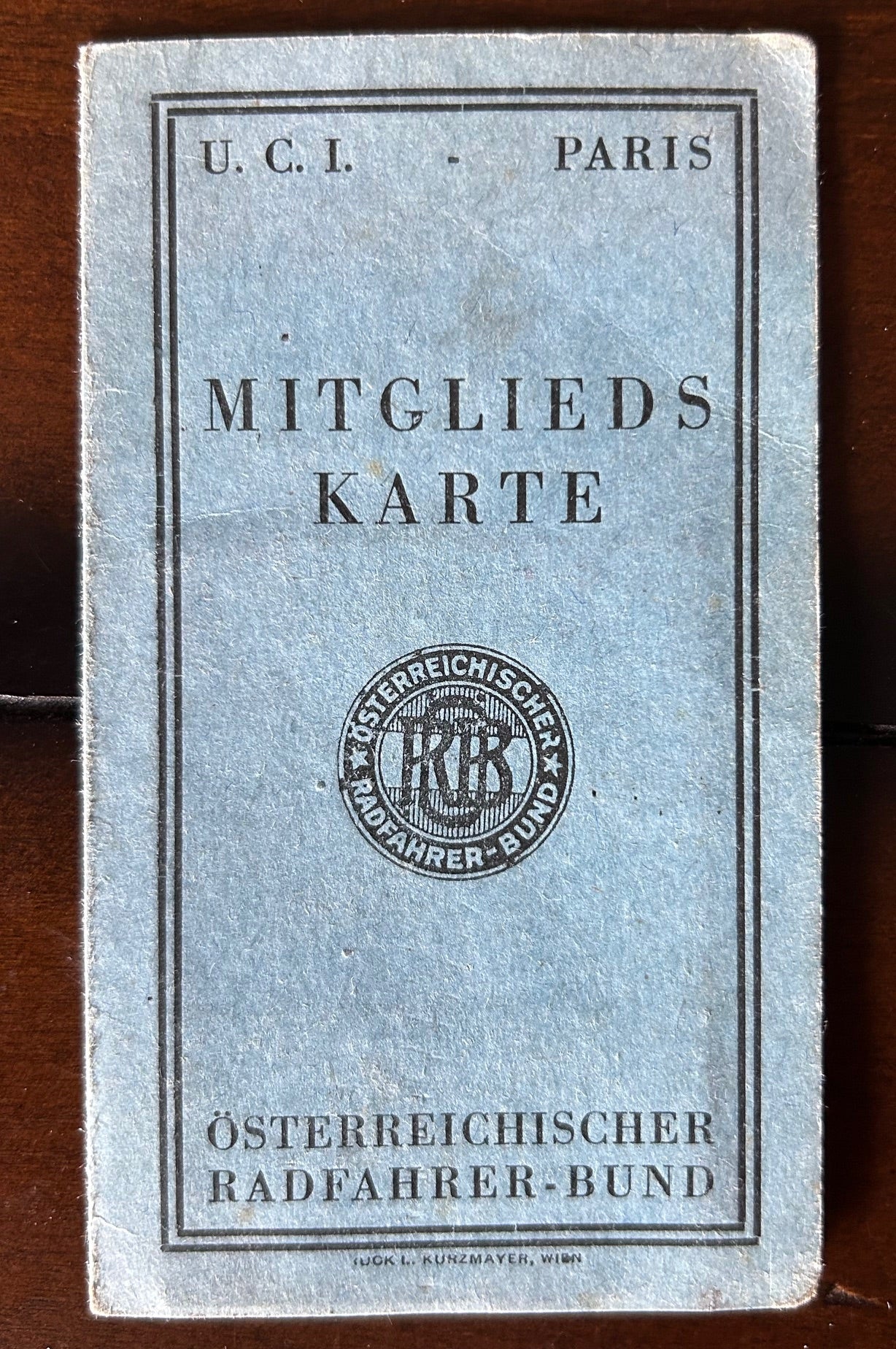 Austrian 1937 Cycling association ID card