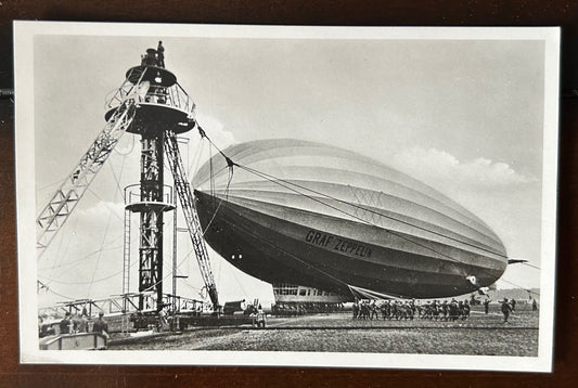 Graf Zeppelin airship anchored photo postcard - Zeppelin hall stamp