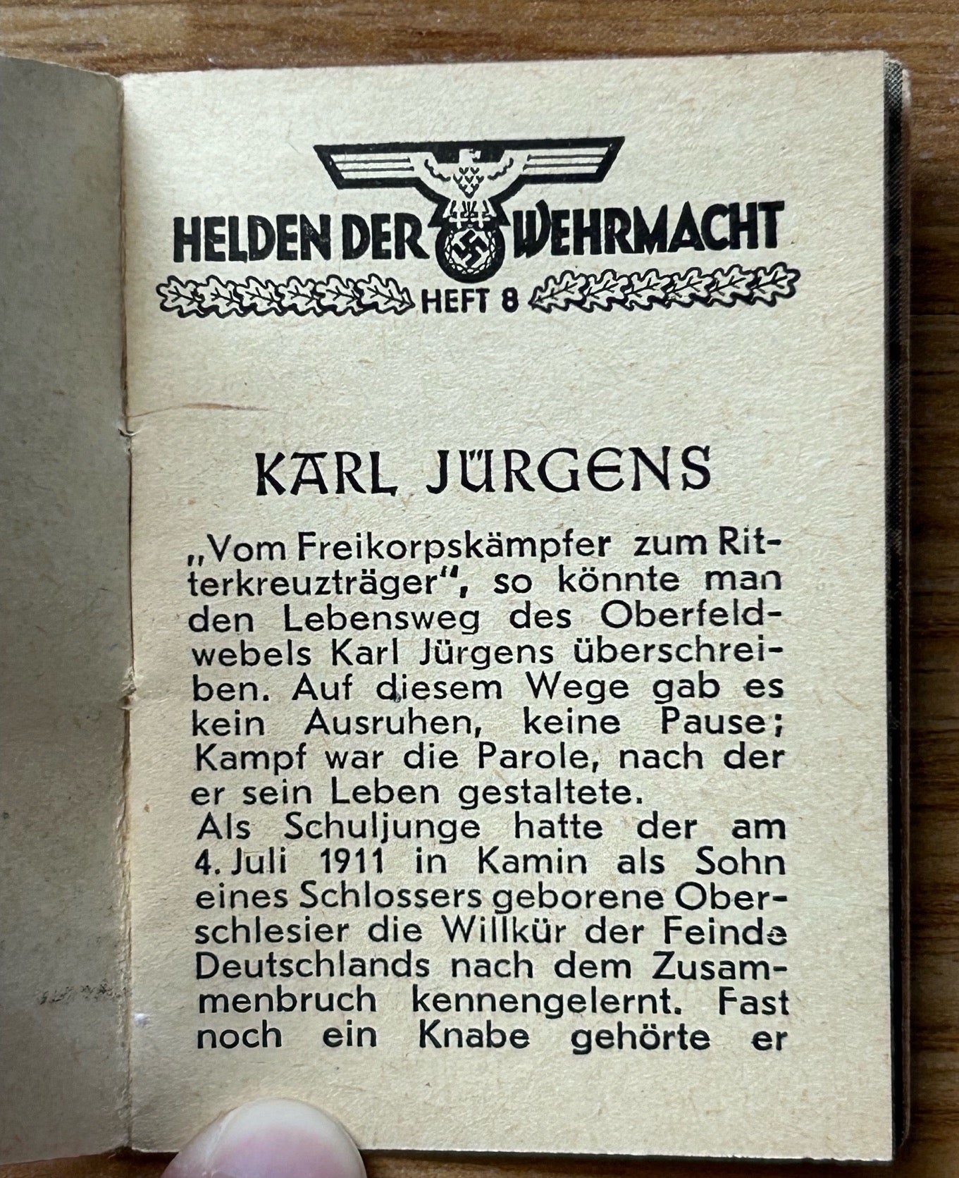 WHW donation booklet - Knight’s Cross winner Karl Jürgens
