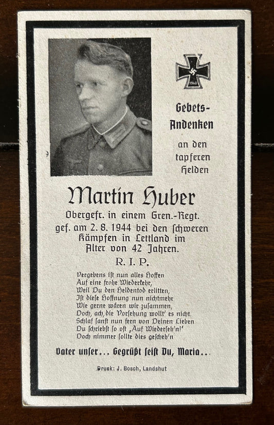 WW2 Death Card - Infantryman KIA Latvia Aug 1944