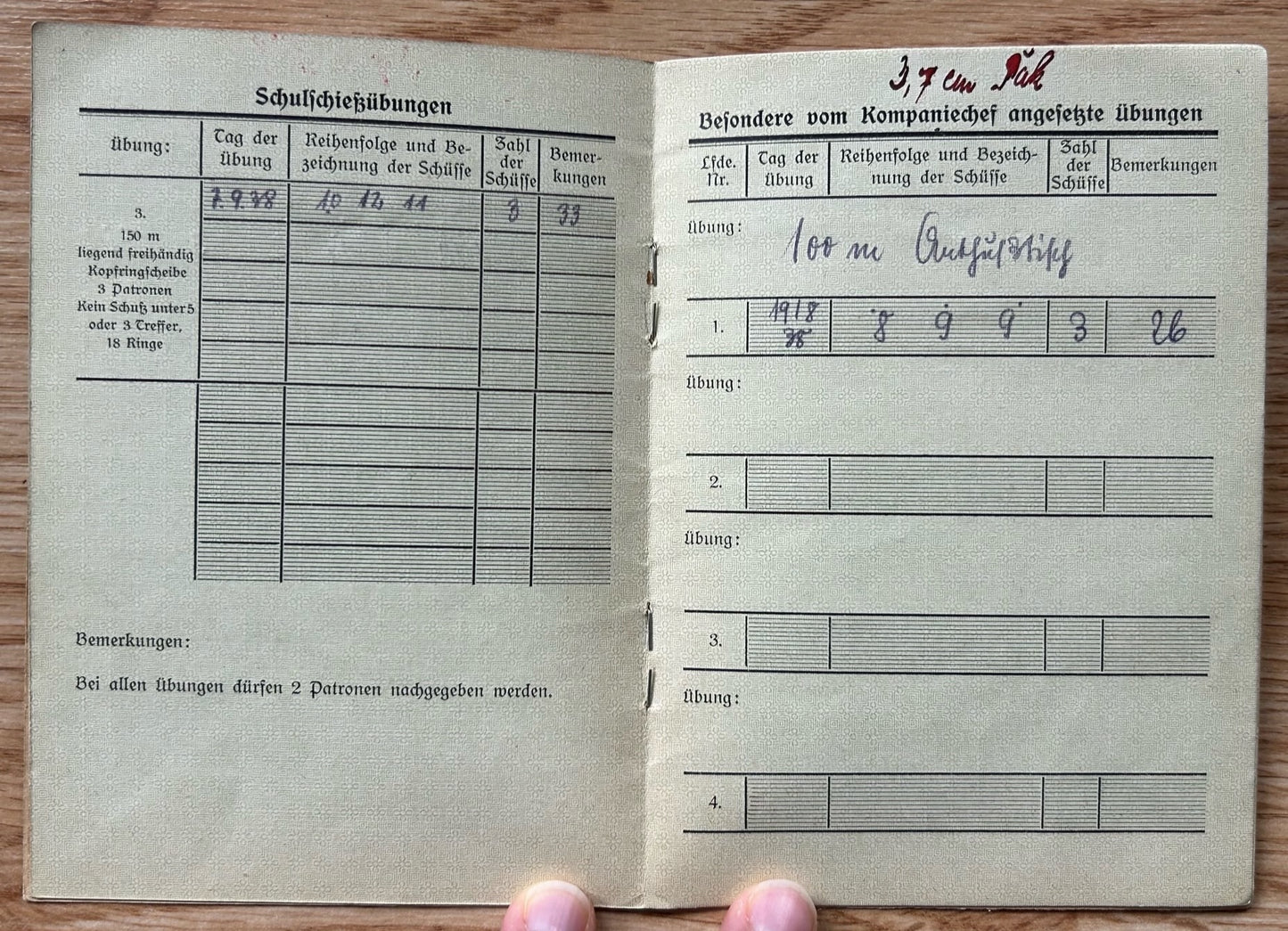 Schiessbuch / Target practice booklet - Panzerjager unit