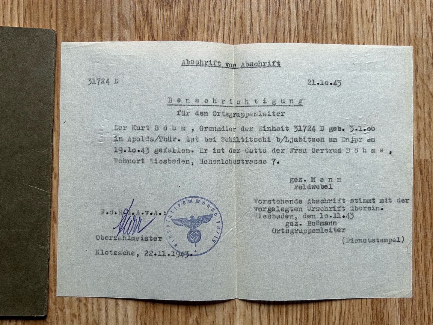 Passport / Reisepass group - Couple, KIA soldier and war widow