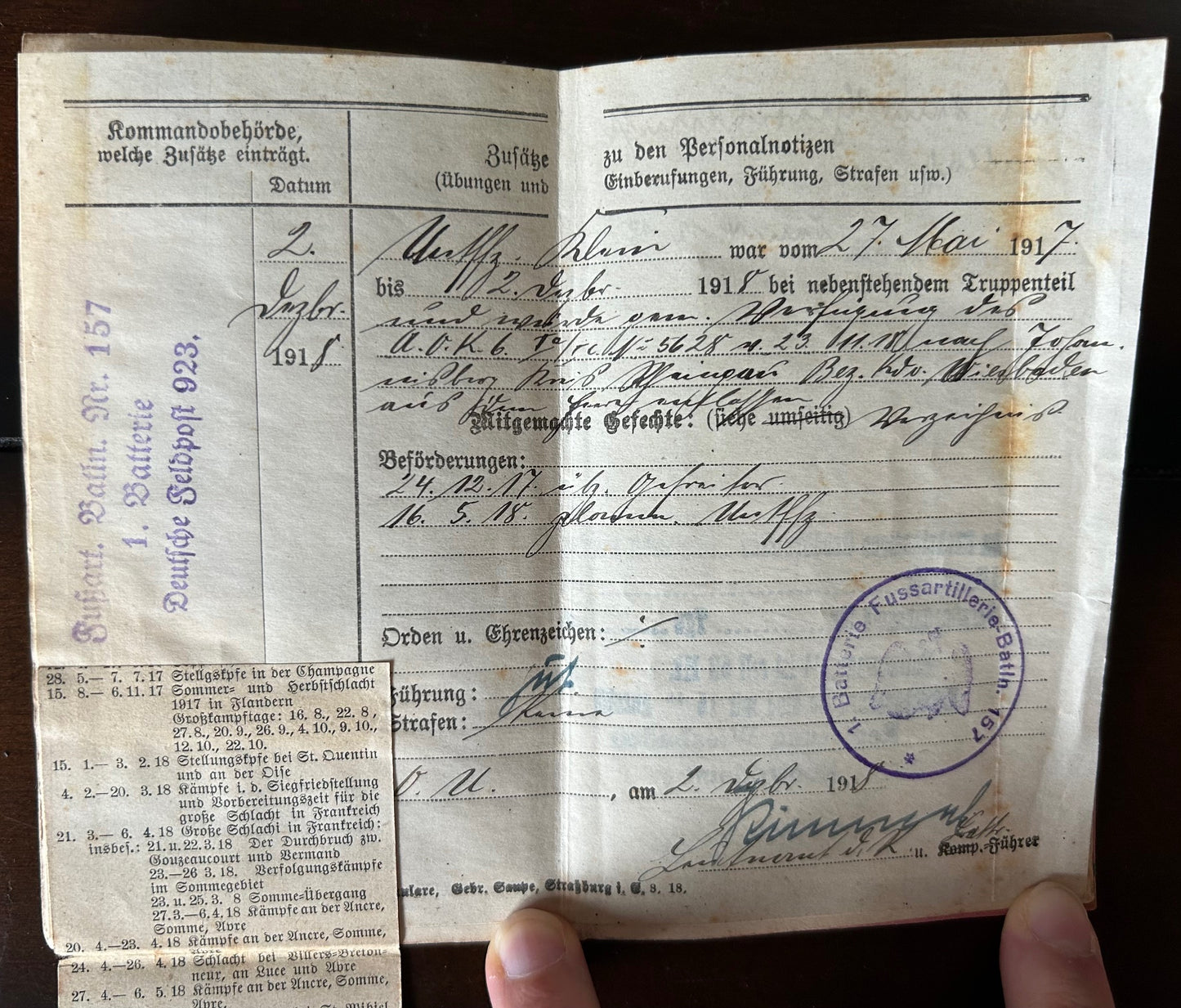 WW1 Militarpass - Artillery NCO, EK2, veteran of both fronts