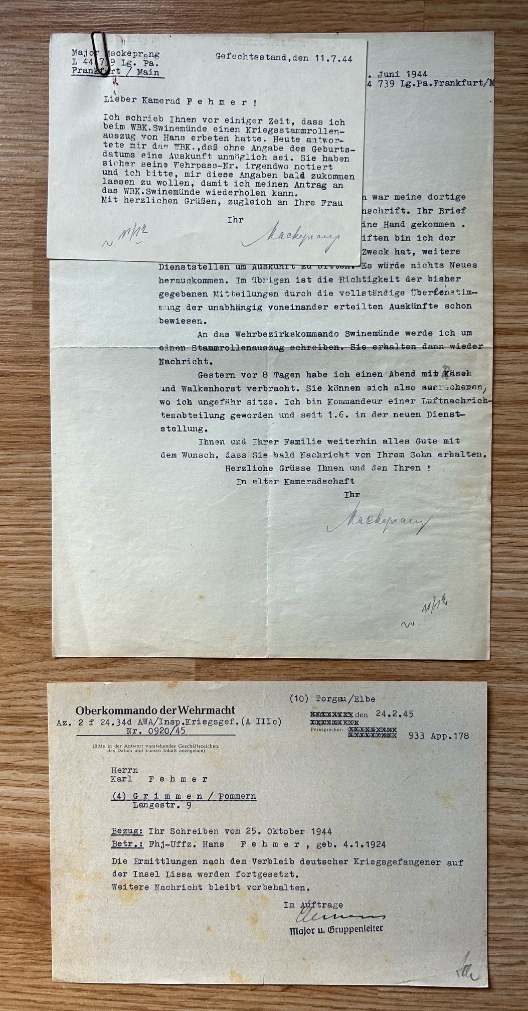 Document grouping - German POW / KIA, Yugoslavia 1944