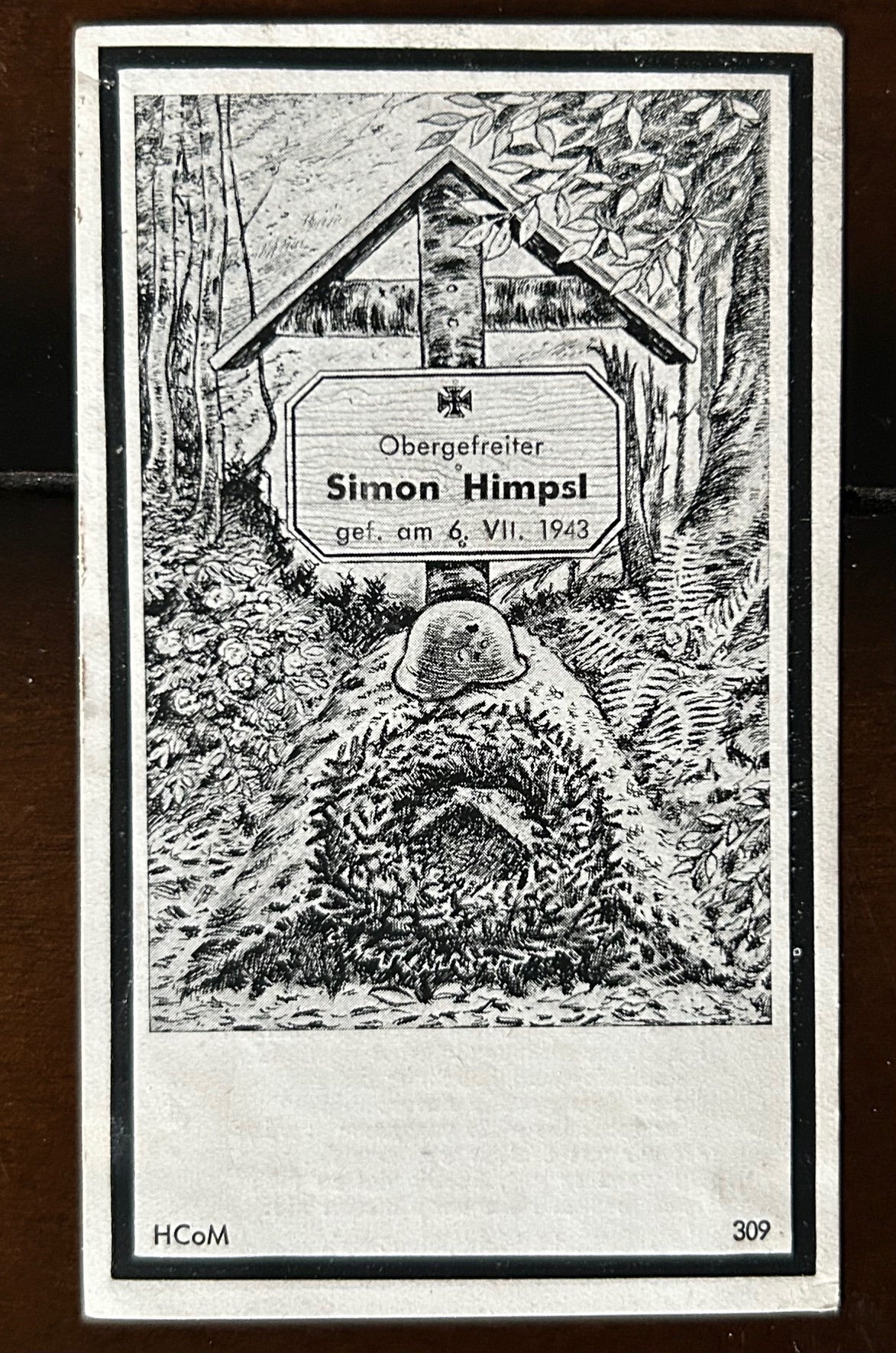 WW2 Death Card - Infantry KIA around Orel, Jul 43