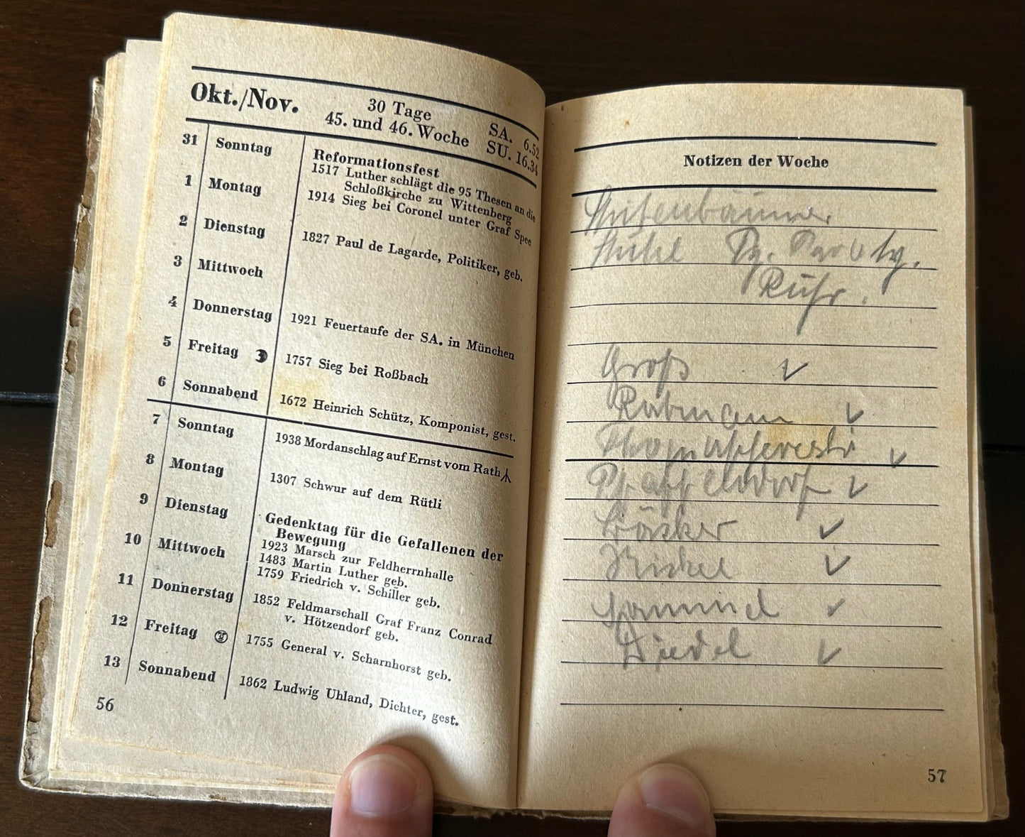 DRK pocket calendar 1943 - filled-in by nurse