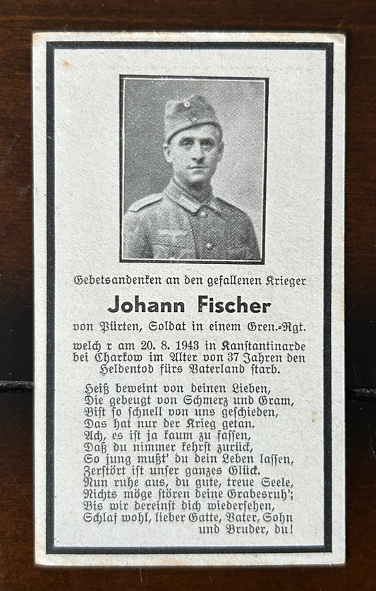 WW2 German Death Card - KIA 4th Battle of Kharkov