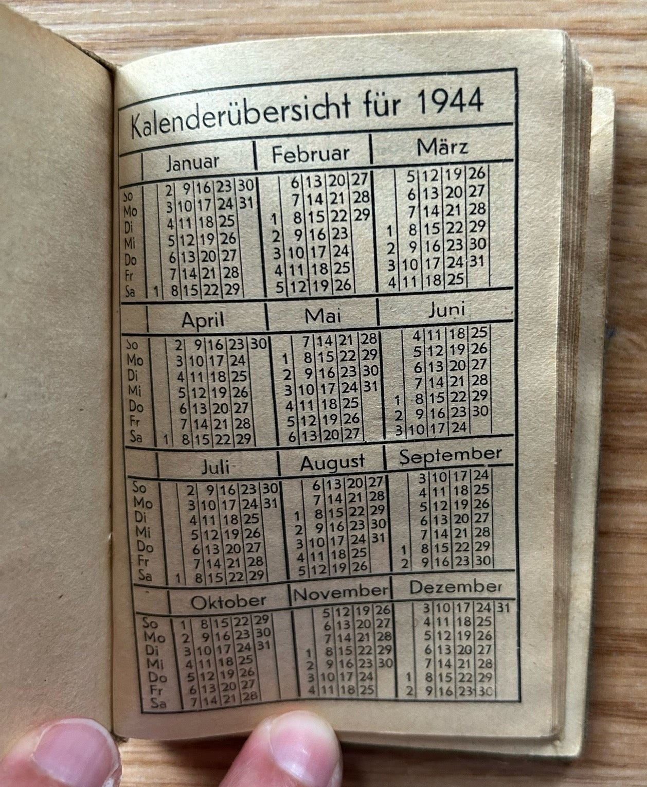 1944 German pocket calendar