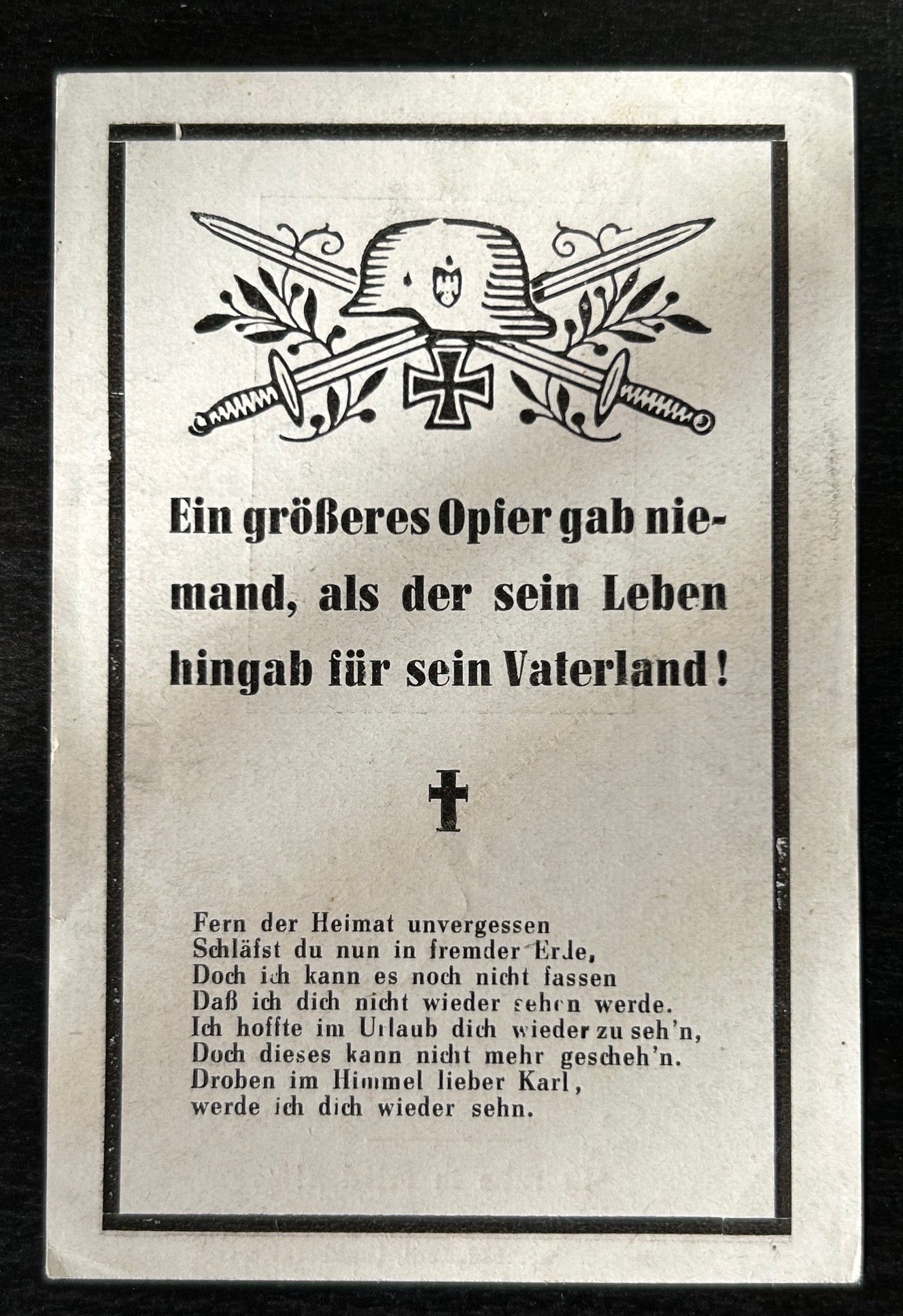 WW2 Death Card - Infantryman, KIA May 43