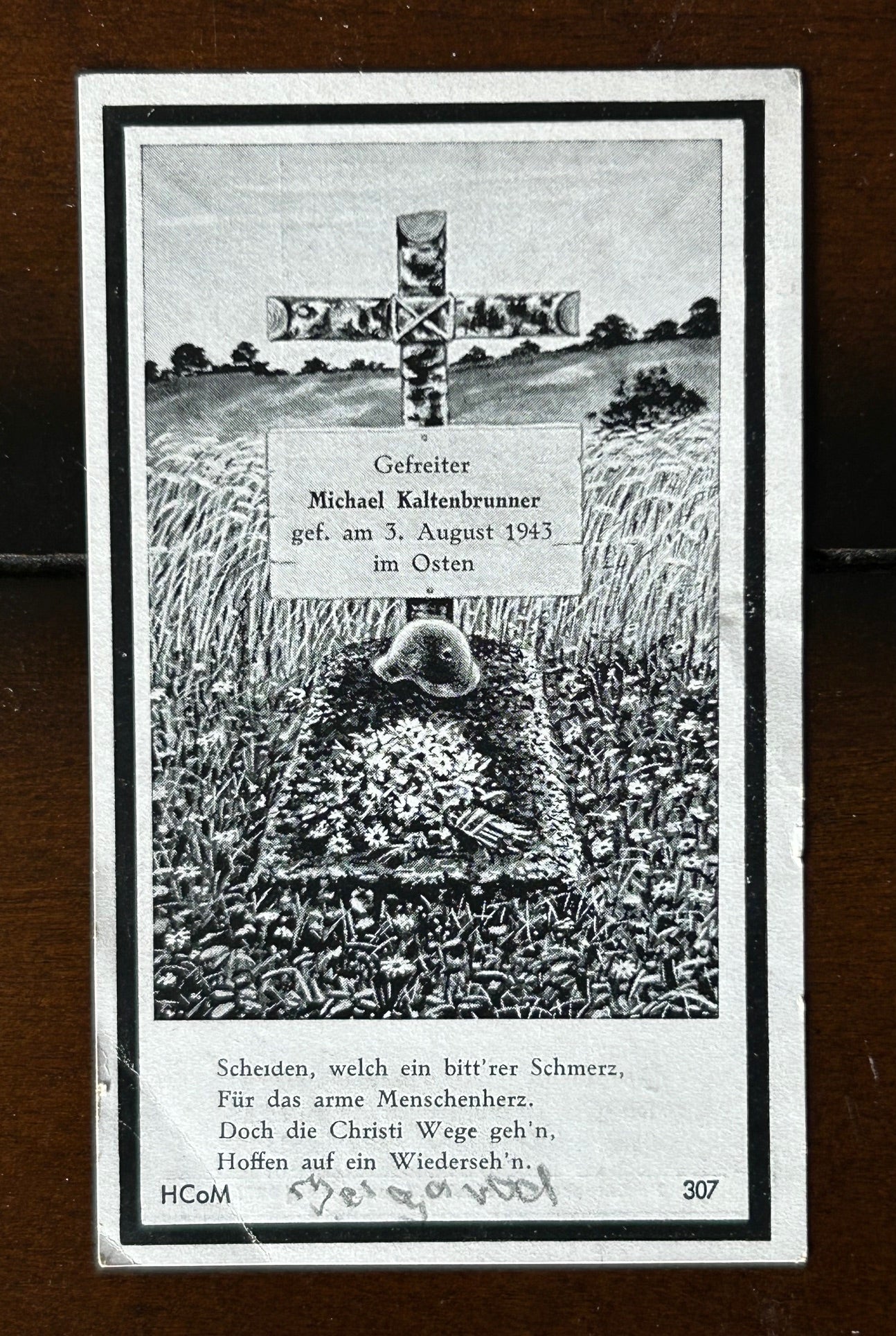 WW2 Death Card - Infantryman KIA Aug 43