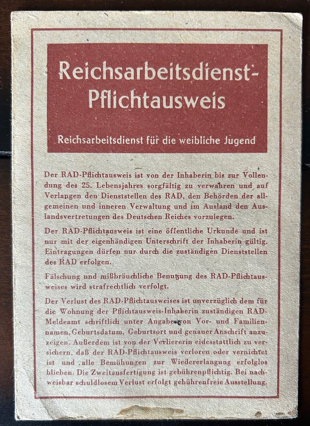 Arbeitsbuch and RAD group - Austrian Hitler Youth teen employee