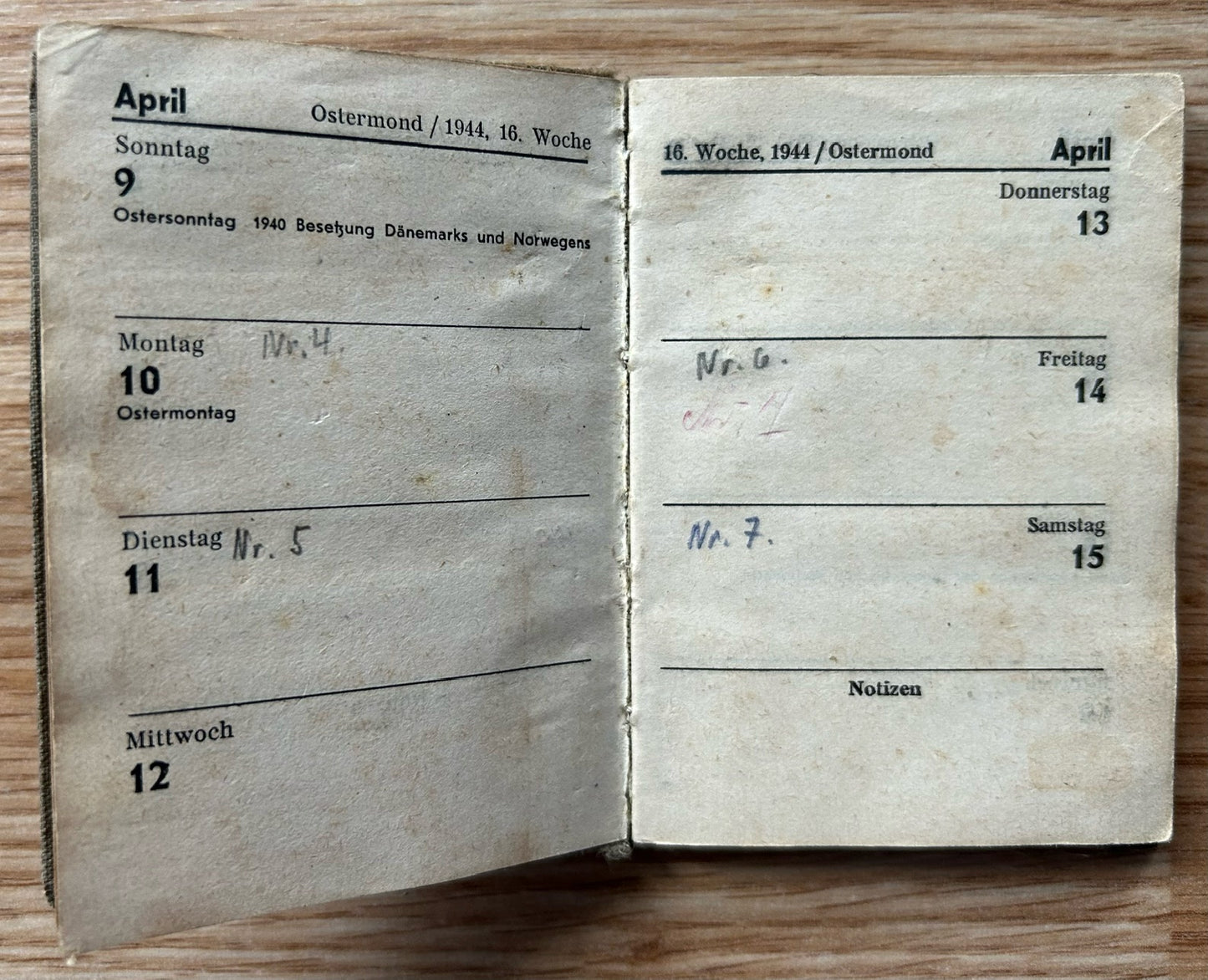 1944 German pocket calendar