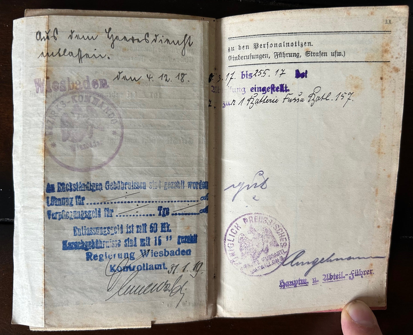 WW1 Militarpass - Artillery NCO, EK2, veteran of both fronts