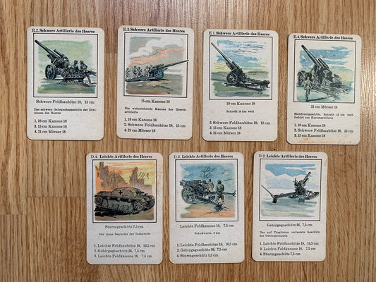 7 WW2 German playing card - Waffenquartett des Heeres