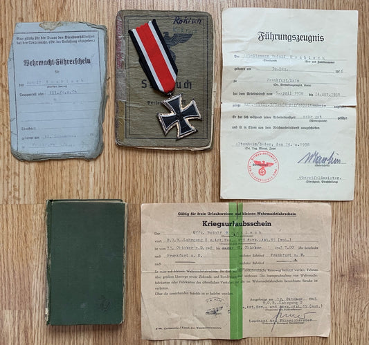 Artillery Officer Soldbuch and Iron Cross grouping