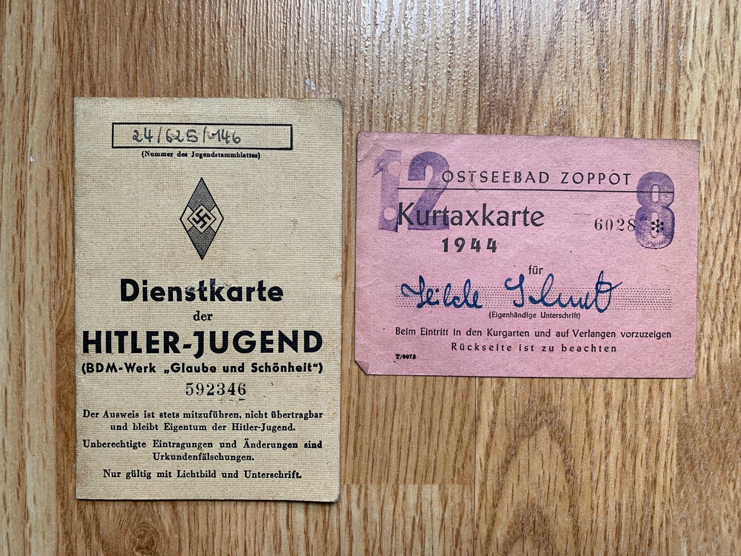 HJ / BDM Dienstkarte, membership card