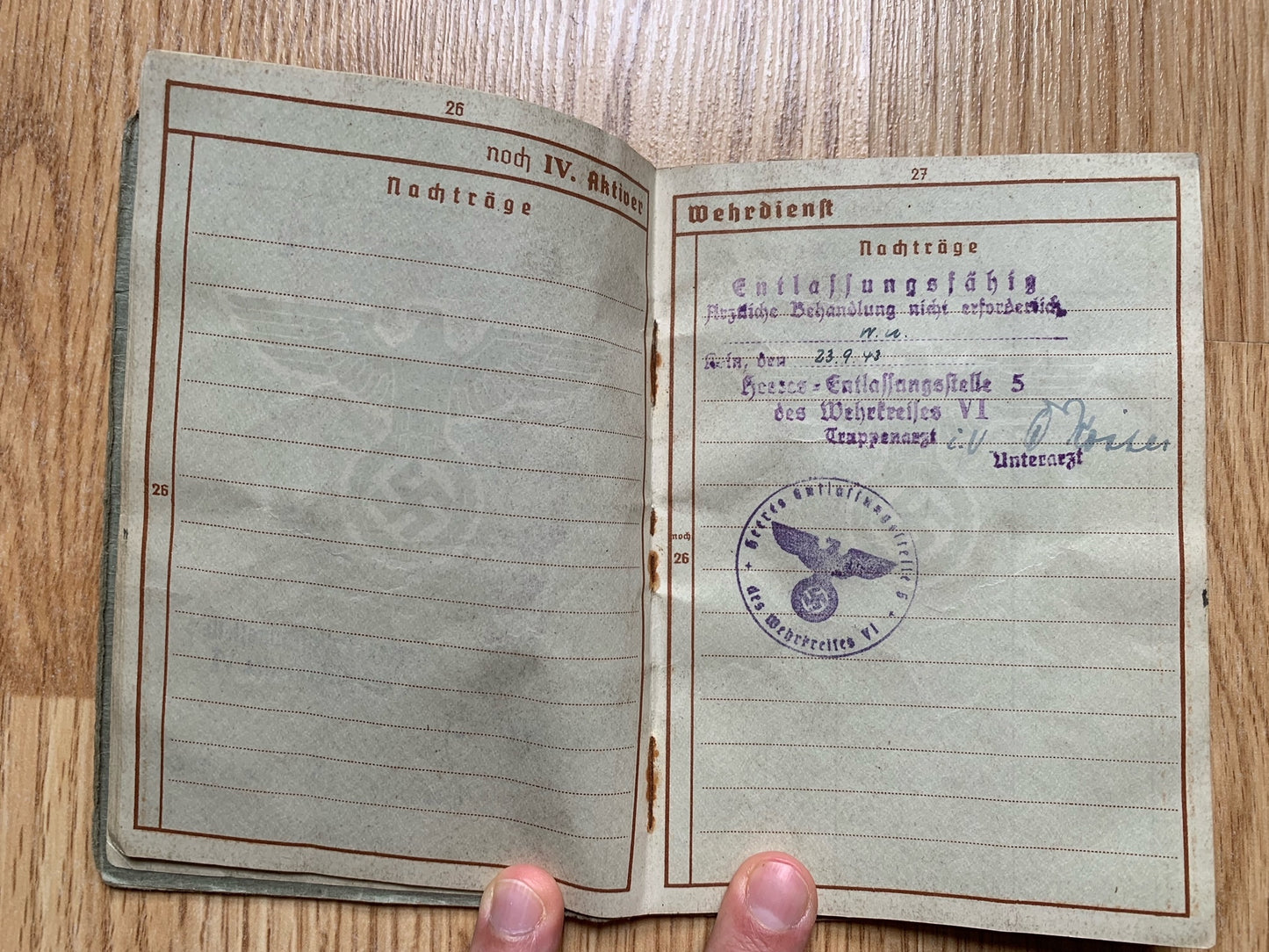 Wehrpass - Infantryman, Leningrad combat, wounded