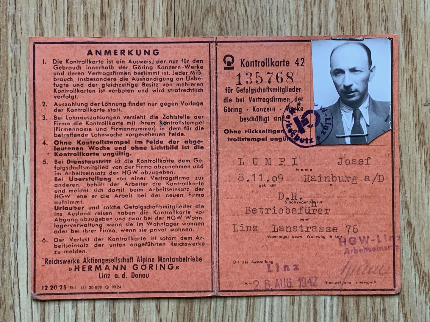 Hermann Göring Werke employee ID grouping