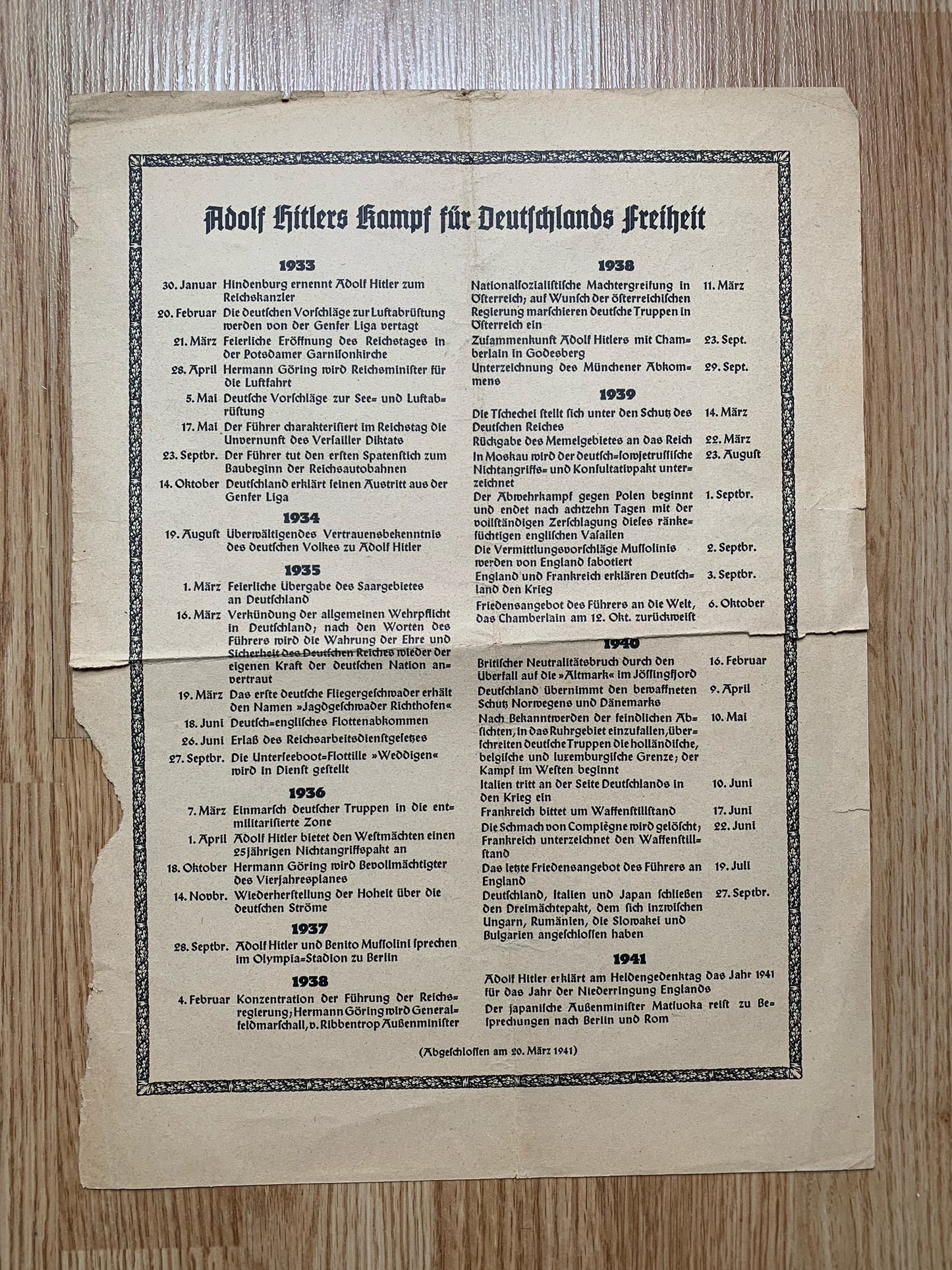 Der Führer im Westen handout / sheet - 1941