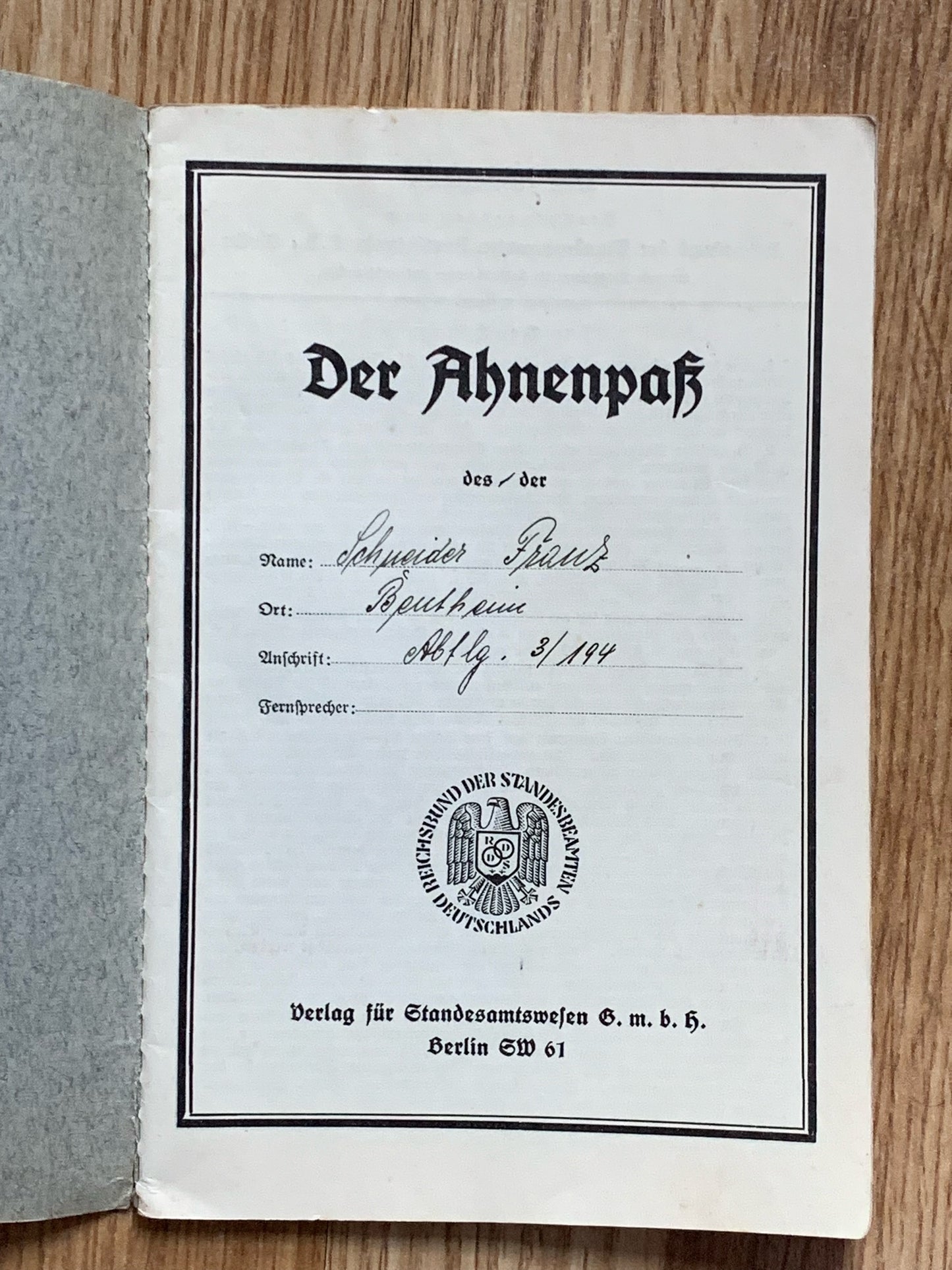 Ahnenpass / Ancestry pass - Duisburg family