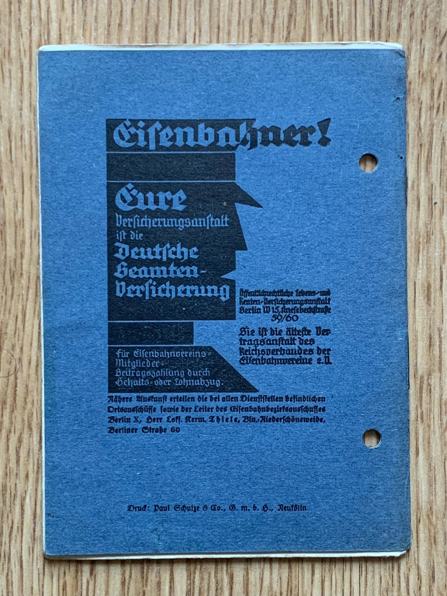 Berlin Railway worker insurance booklet, 1934