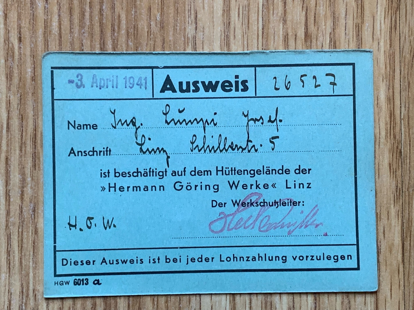Hermann Göring Werke employee ID grouping