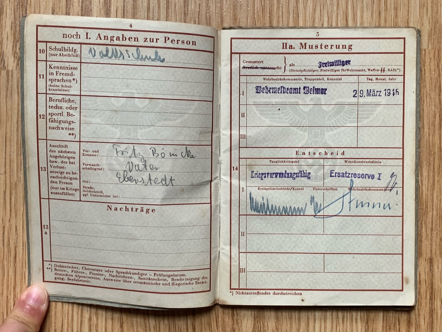 Wehrpass - teen conscript / RAD member, March 1945