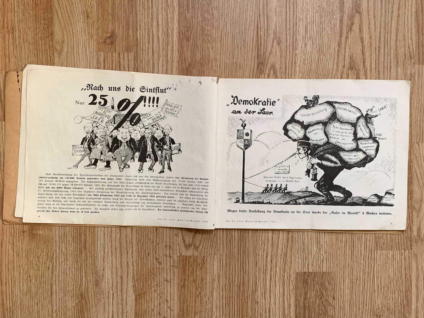 Saarkampf Karikaturen booklet and Die Brennessel satirical magazine